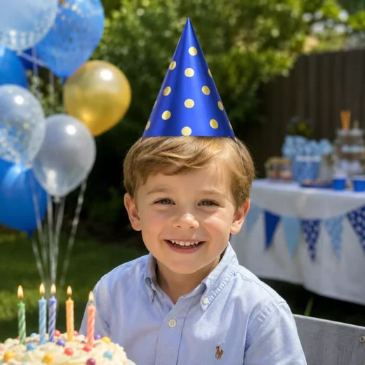 Blue White Polka Dot Party Hat – Custom Printed Birthday Party Hats UAE