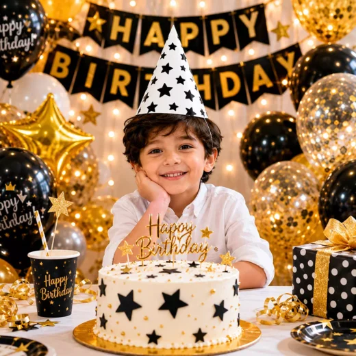 Black Gold Star Party Hat – Custom Printed Birthday Party Hats UAE