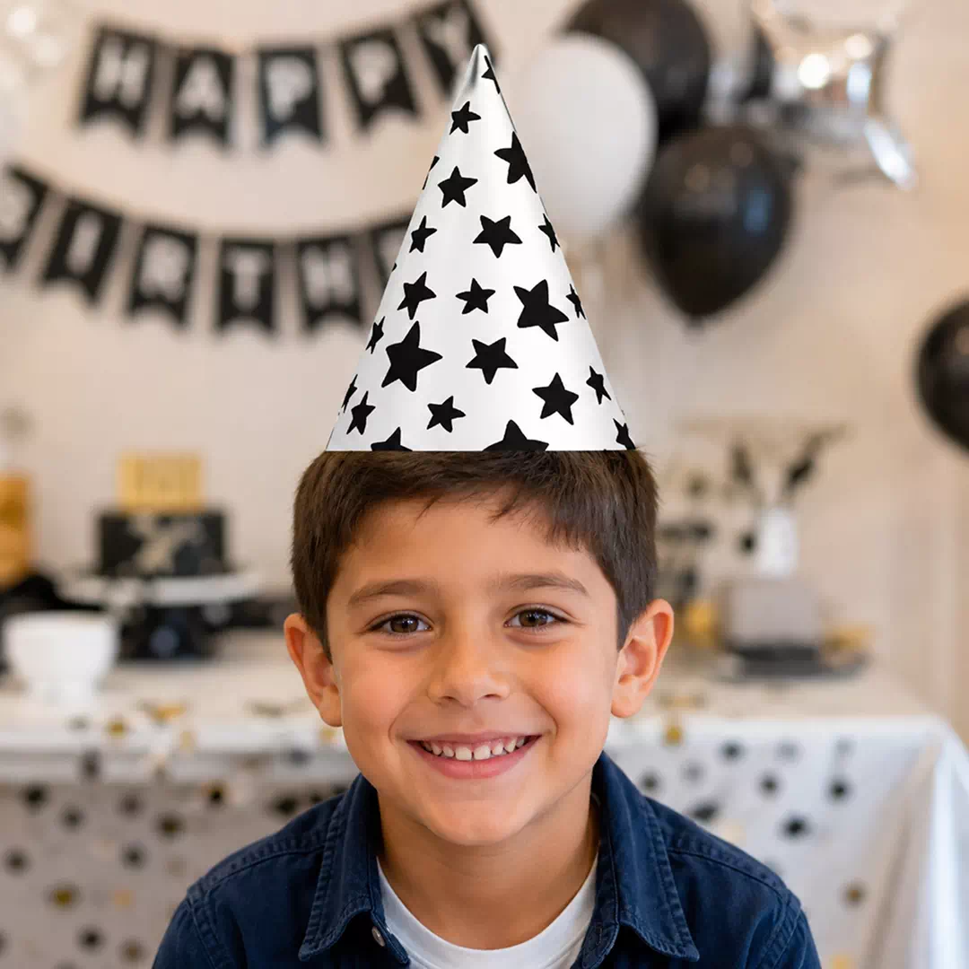 Black Gold Star Party Hat – Custom Printed Birthday Party Hats UAE - Image 2