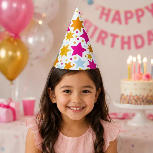 White Gold Star Party Hat – Custom Printed Birthday Party Hats UAE