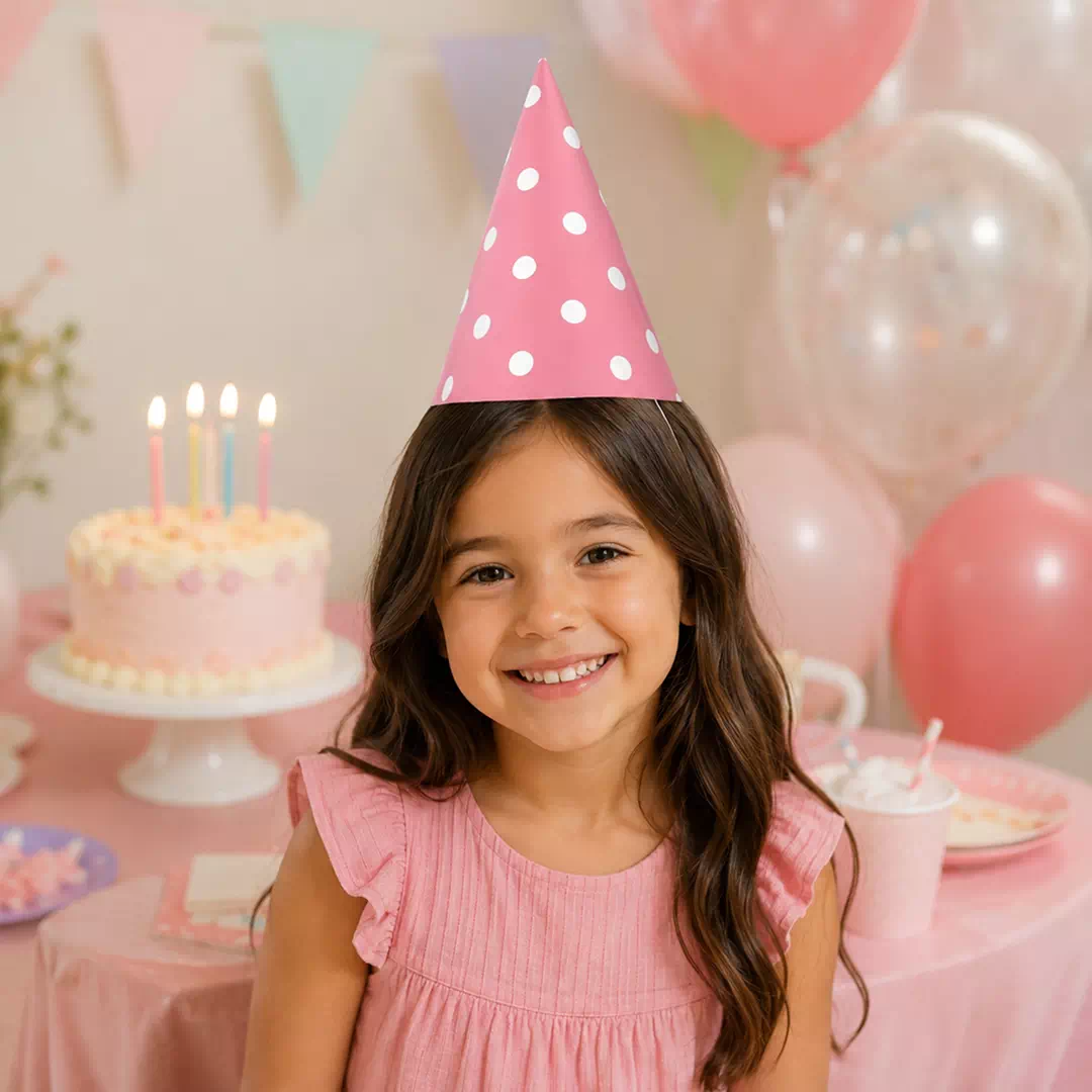 Pink White Stripe Party Hat – Custom Printed Birthday Party Hats UAE - Image 2