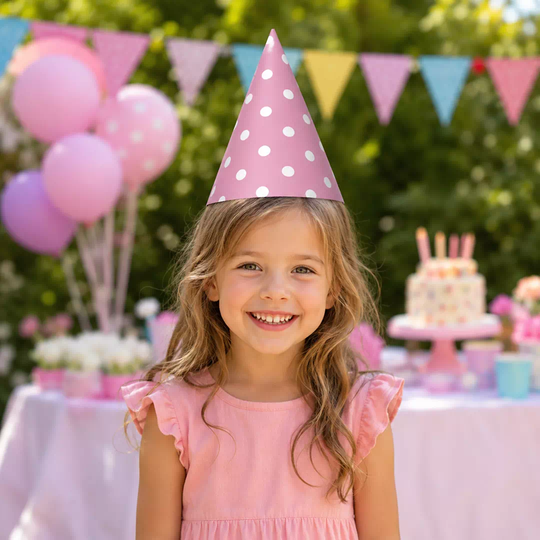 Pink White Stripe Party Hat – Custom Printed Birthday Party Hats UAE - Image 3