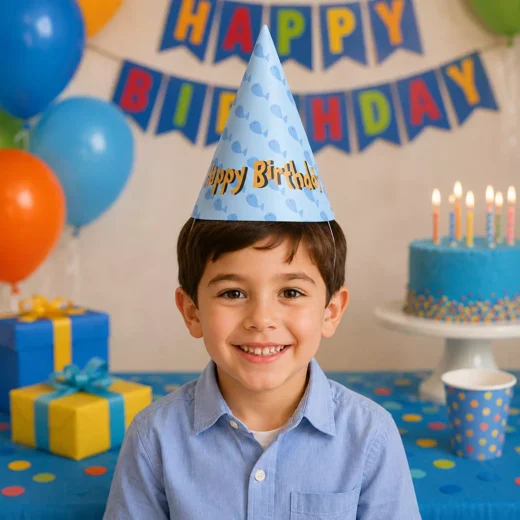 Blue Happy Birthday Party Hat – Custom Printed Birthday Party Hats UAE