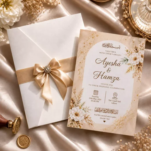 Gold Floral Bow Wedding Invitation – Luxury Custom Wedding Invitations UAE
