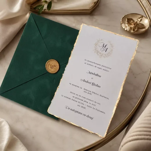 Deep Green Wax Seal Invitation Suite – Luxury Custom Wedding Invitations UAE