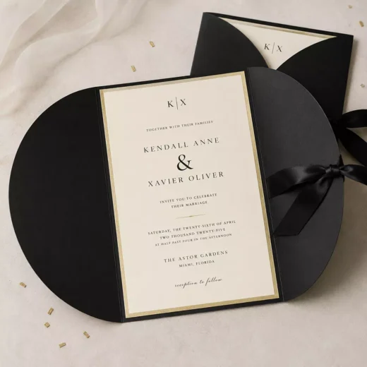 Black Gold Fan-Fold Invitation – Luxury Custom Wedding Invitations UAE