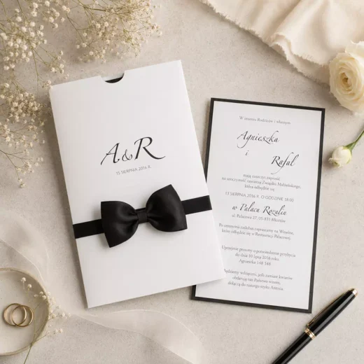 Black Ribbon Monogram Invitation – Luxury Custom Wedding Invitations UAE