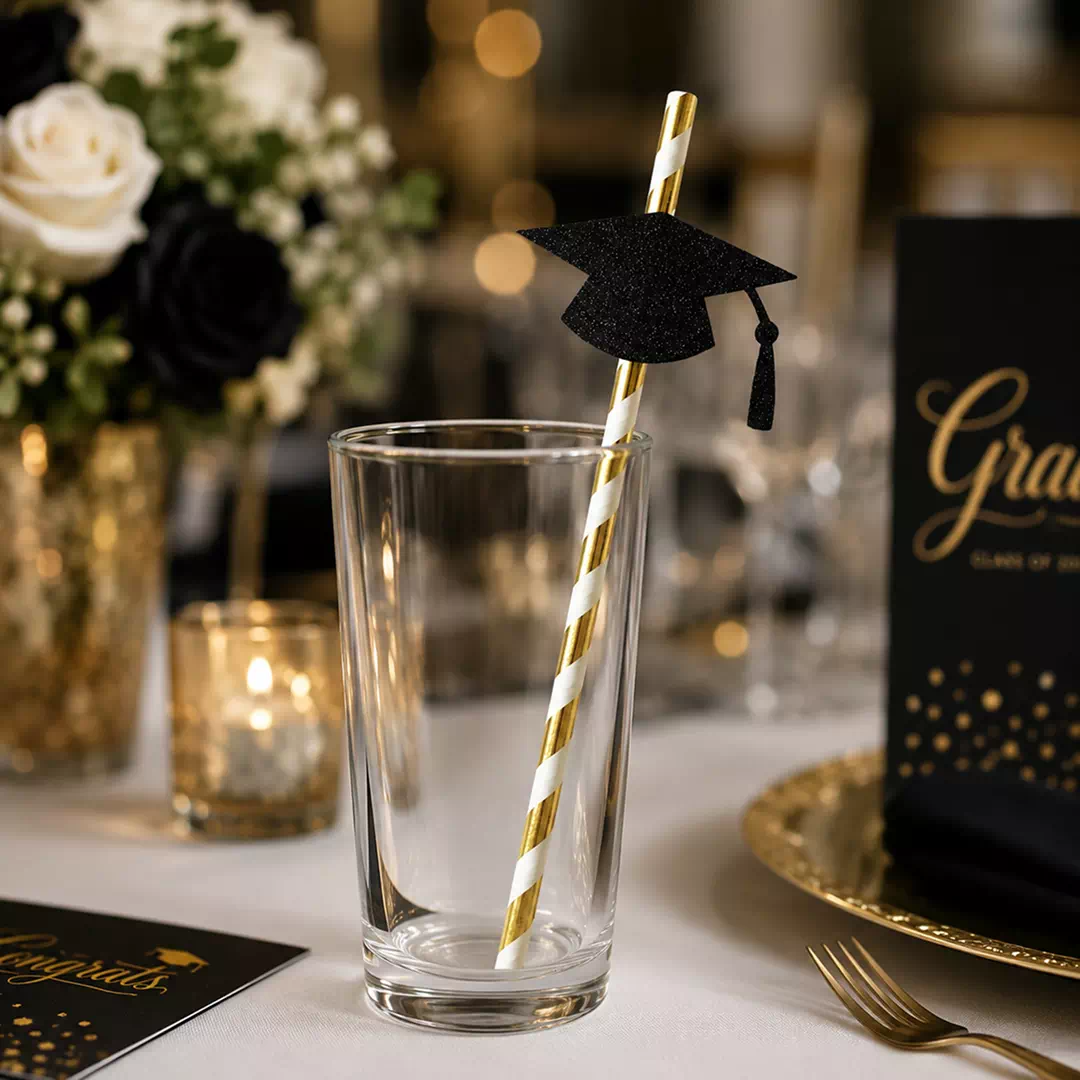 Graduation Cap Striped Straw Toppers – Custom Printed Drink Toppers UAE - Image 2