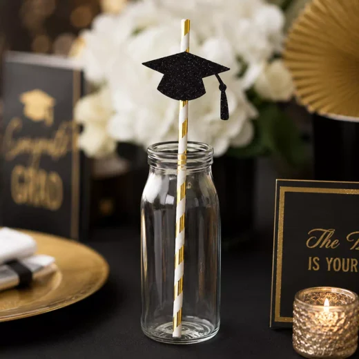 Graduation Cap Striped Straw Toppers – Custom Printed Drink Toppers UAE