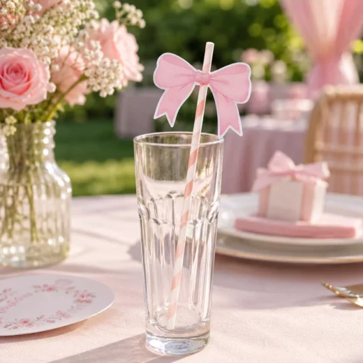 Pink Bow Baby Shower Straw Toppers – Custom Printed Drink Toppers UAE