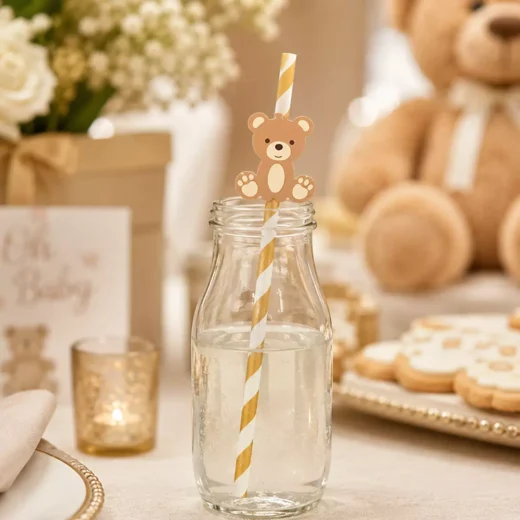Teddy Bear Baby Shower Straw Toppers – Custom Printed Drink Toppers UAE