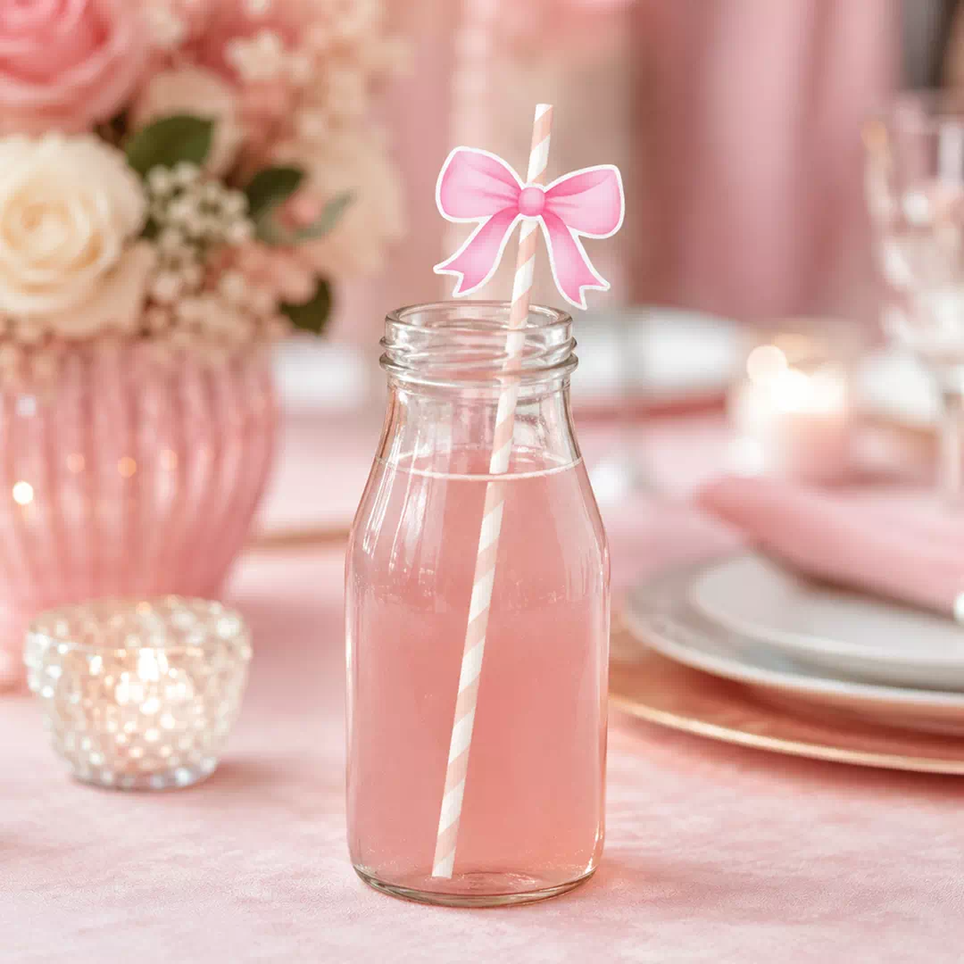 Pink Bow Baby Shower Straw Toppers – Custom Printed Drink Toppers UAE - Image 4