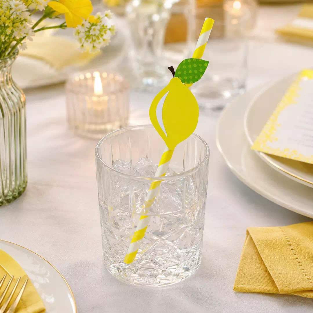 Lemon Topper Striped Straws – Custom Printed Drink Toppers UAE - Image 2