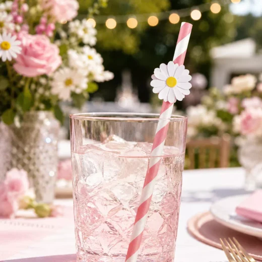 White Striped Daisy Straw Toppers – Custom Printed Drink Toppers UAE