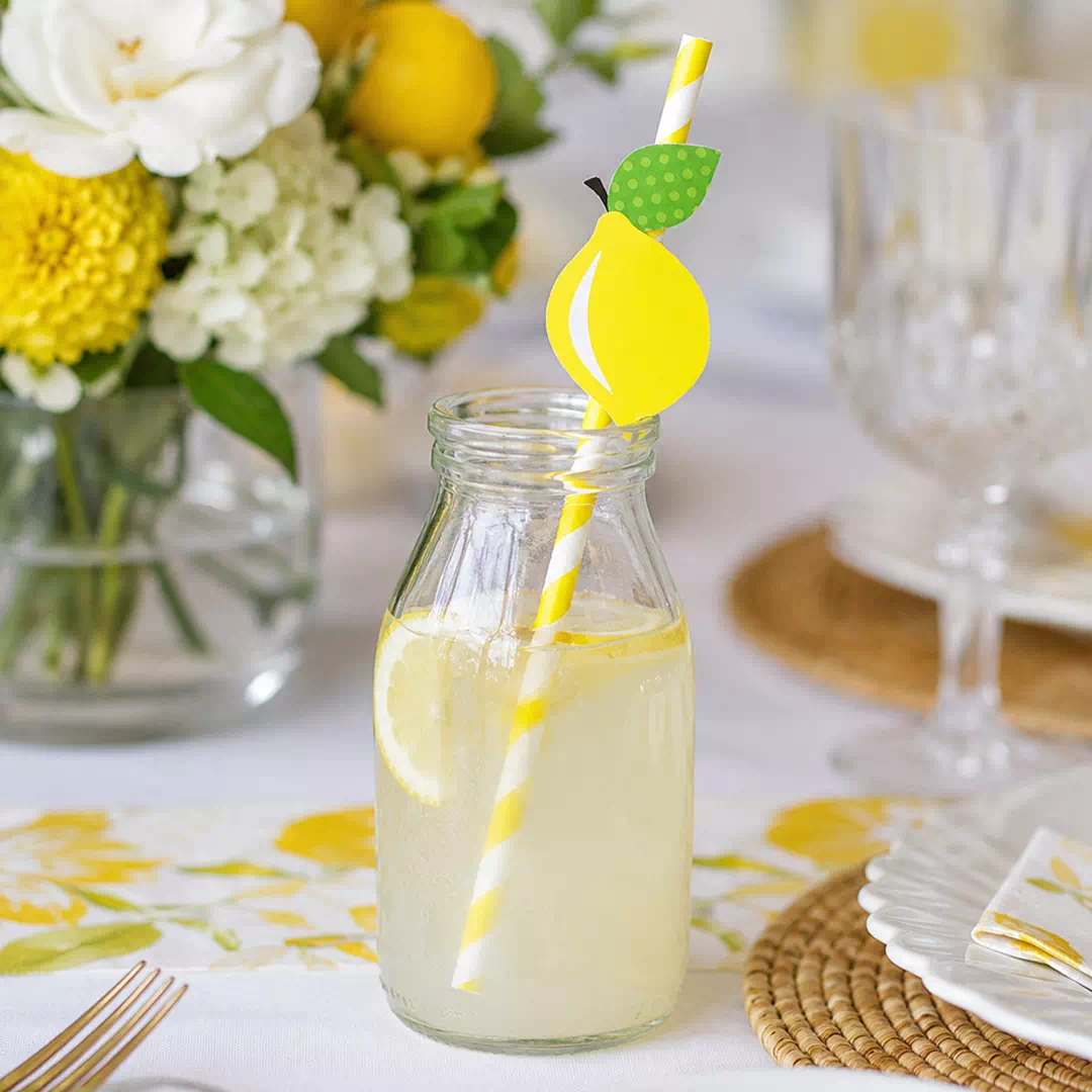 Lemon Topper Striped Straws – Custom Printed Drink Toppers UAE