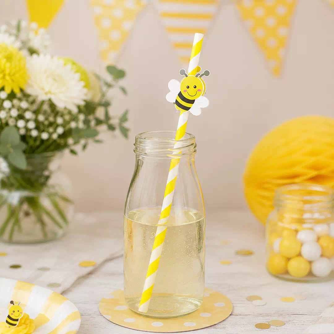 Bee Yellow Striped Straw Toppers – Custom Printed Drink Toppers UAE - Image 2