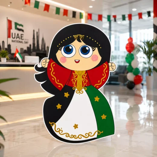 Illustrated Emirati Girl in UAE National Colours Character Cutout