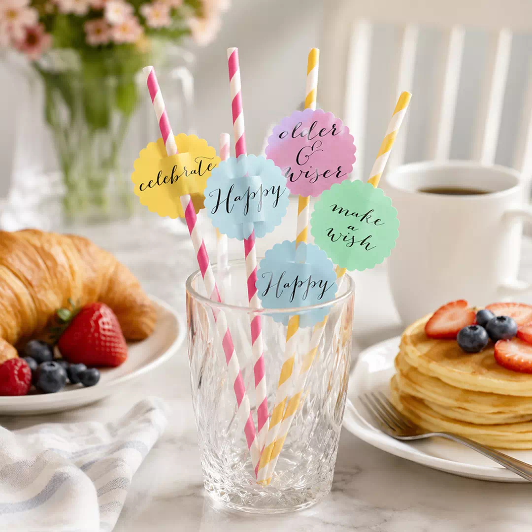 Let's Eat Heart Brunch Straw Toppers – Custom Printed Drink Toppers UAE - Image 2