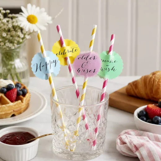 Let's Eat Heart Brunch Straw Toppers – Custom Printed Drink Toppers UAE