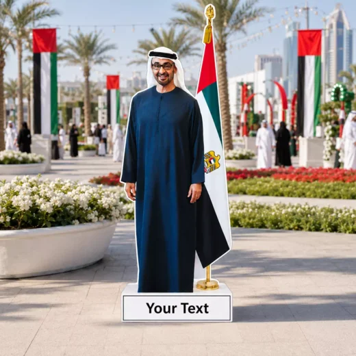 UAE Leadership Portrait with Flag and Custom Name Life-Size Tribute Cutout