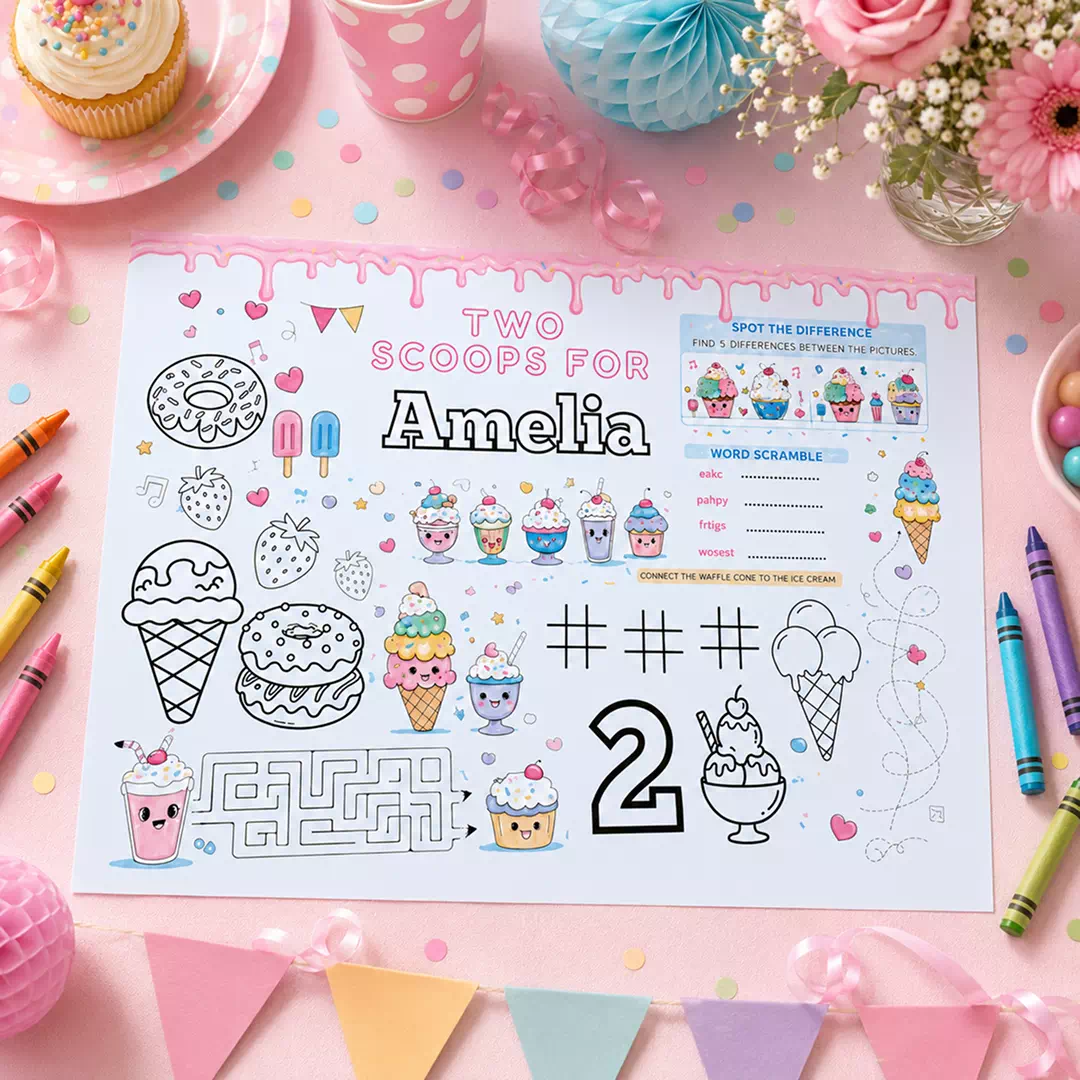 Personalised Ice Cream Recipe Birthday Placemat – Printable Kids Party Activity UAE - Image 2