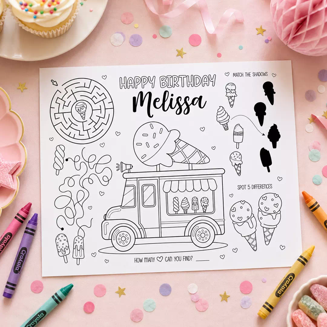Personalised Ice Cream Birthday Activity Placemat – Printable Kids Party Activity UAE - Image 2