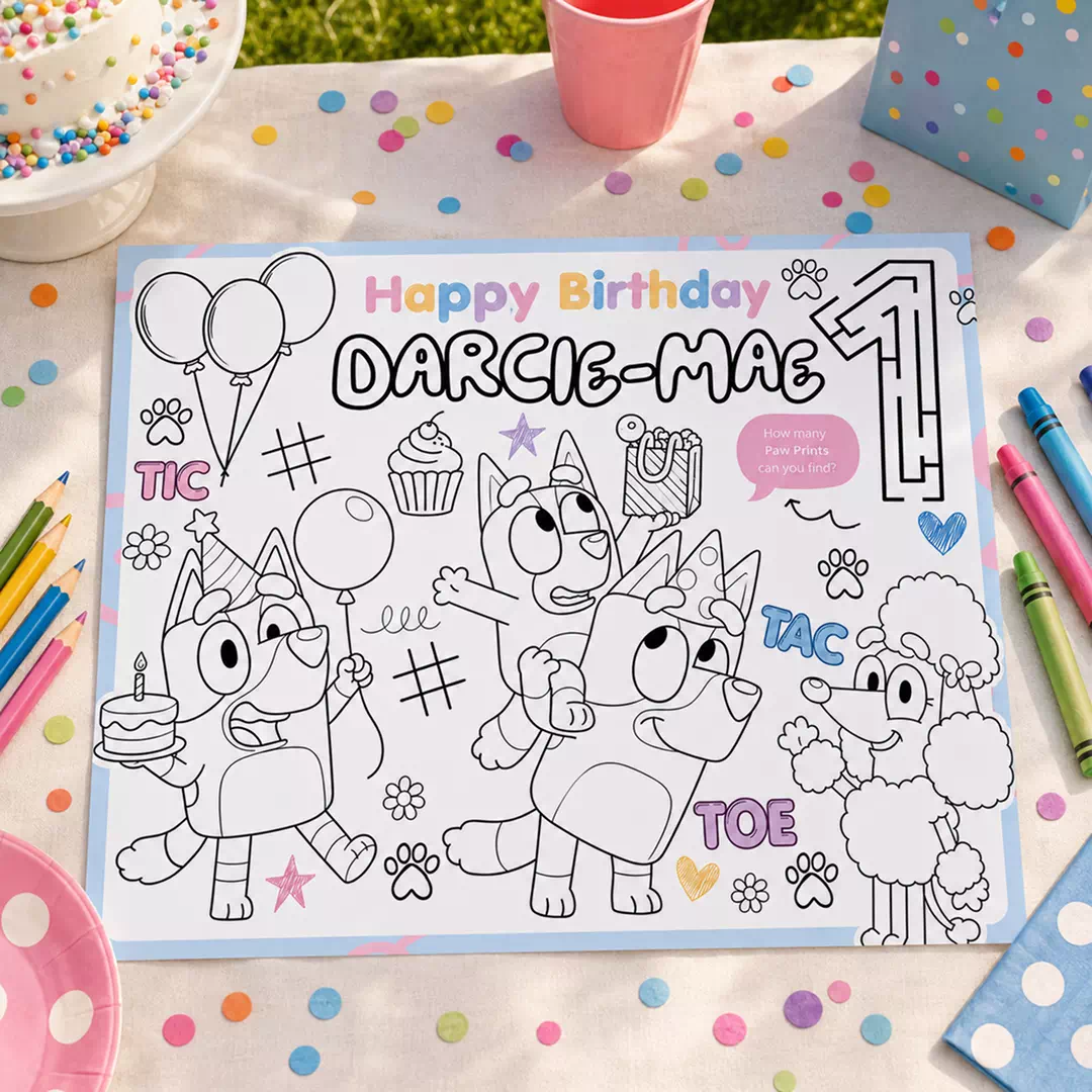 Personalised Character Birthday Coloring Placemat – Printable Kids Party Activity UAE - Image 2