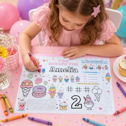 Personalised Ice Cream Recipe Birthday Placemat – Printable Kids Party Activity UAE