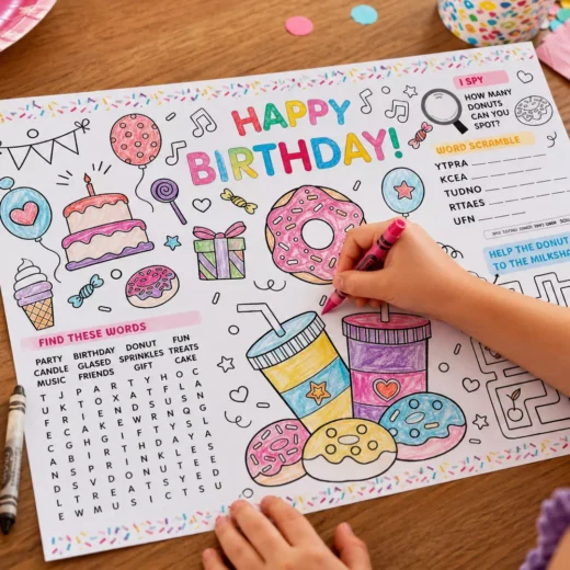 Donut Maze Birthday Activity Placemat – Printable Kids Party Activity UAE