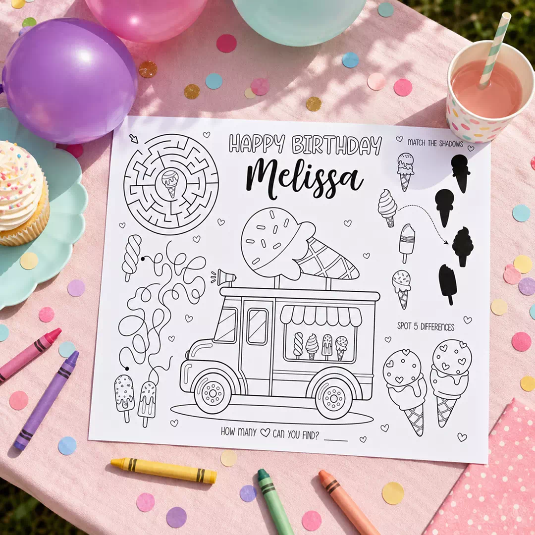 Personalised Ice Cream Birthday Activity Placemat – Printable Kids Party Activity UAE - Image 4