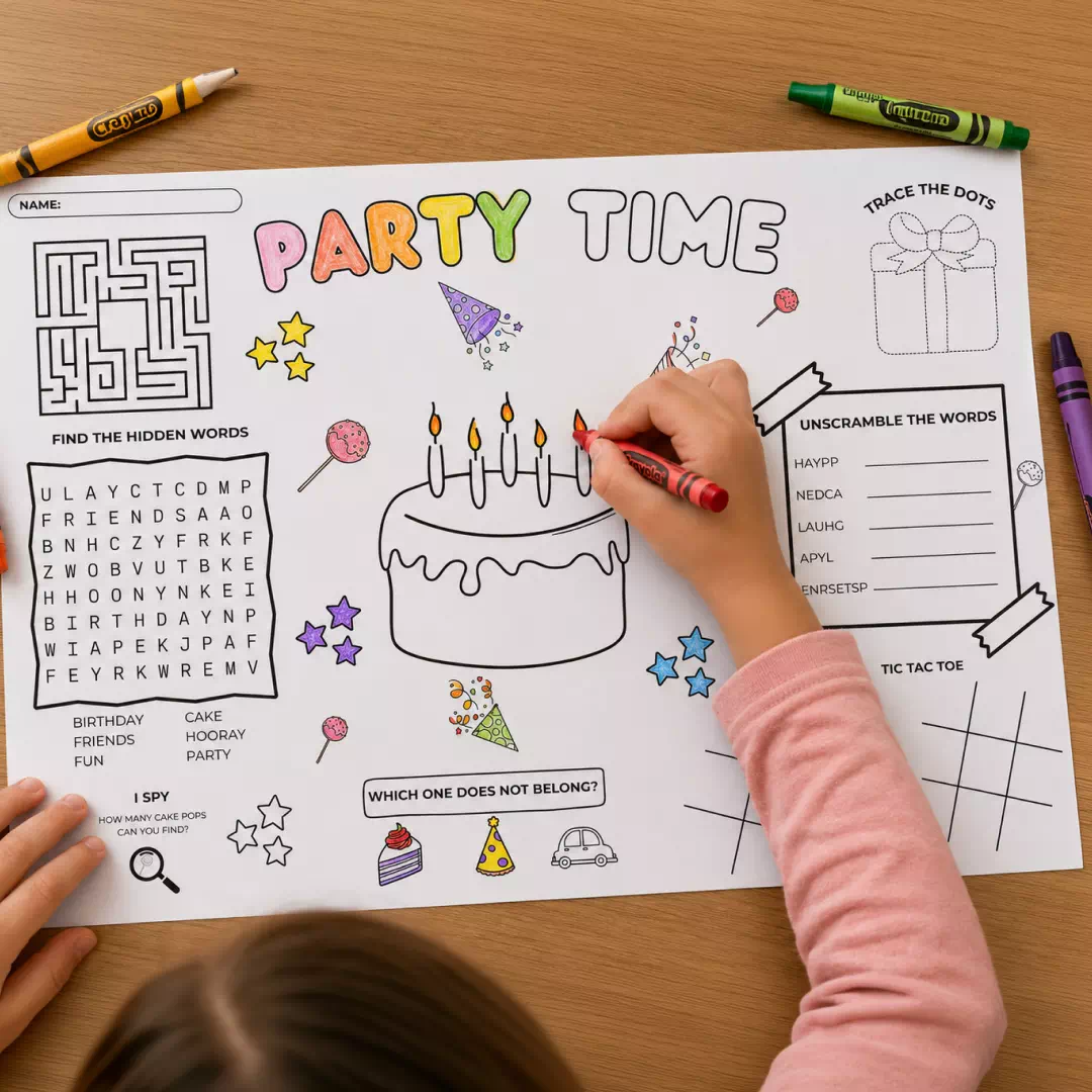Party Time Word Search Placemat – Printable Kids Party Activity UAE - Image 2