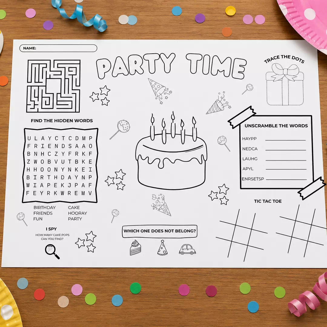 Party Time Word Search Placemat – Printable Kids Party Activity UAE - Image 3