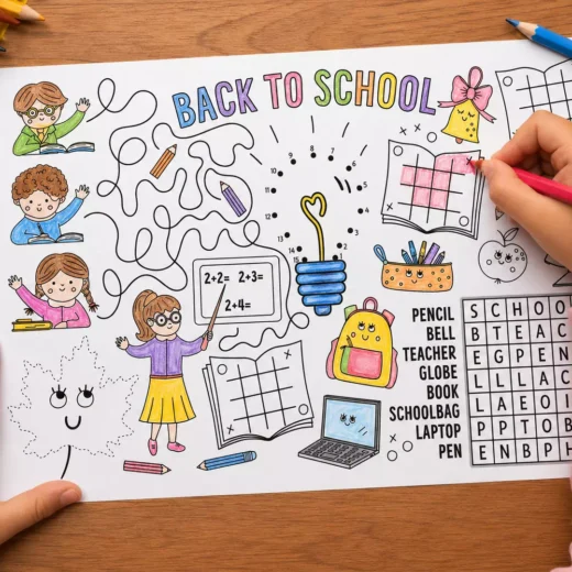 Back to School Coloring Placemat – Printable Kids Party Activity UAE