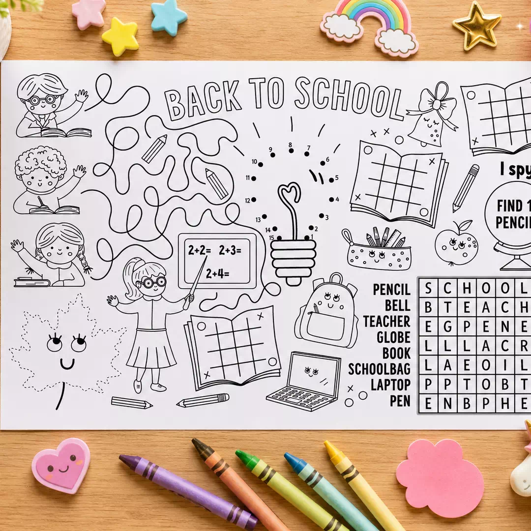 Back to School Coloring Placemat – Printable Kids Party Activity UAE - Image 4