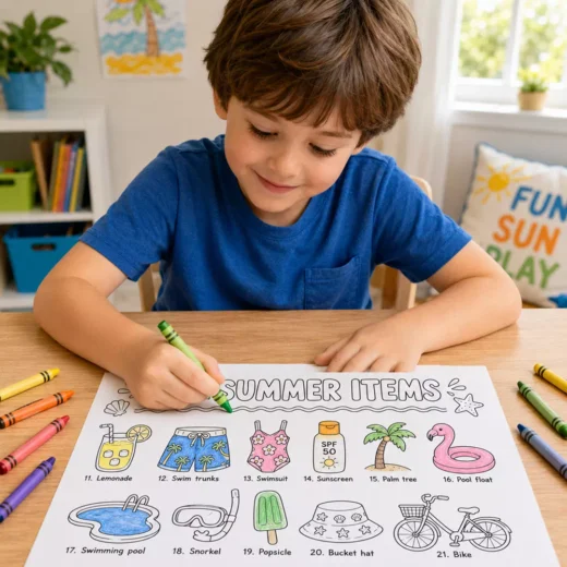 21 Summer Items Spot-It Placemat – Printable Kids Party Activity UAE