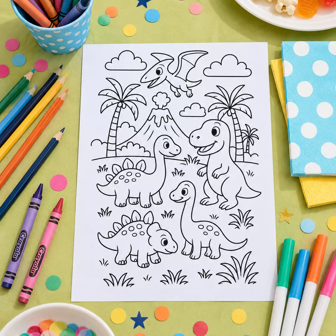 Dinosaur Jungle Coloring Sheet – Printable Kids Party Activity UAE - Image 4