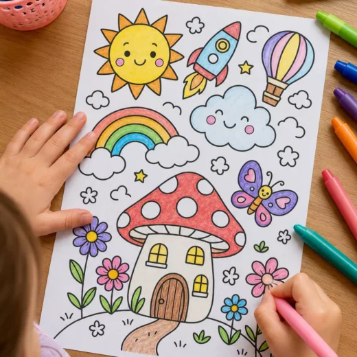 Sunshine & Rainbow Coloring Sheet – Printable Kids Party Activity UAE