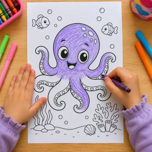 Cute Octopus Coloring Sheet – Printable Kids Party Activity UAE