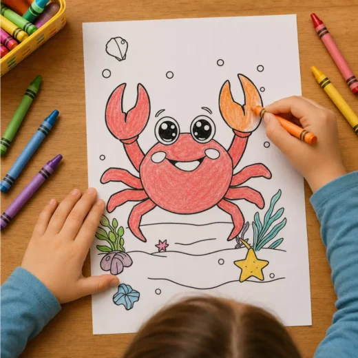 Cute Crab Coloring Sheet – Printable Kids Party Activity UAE