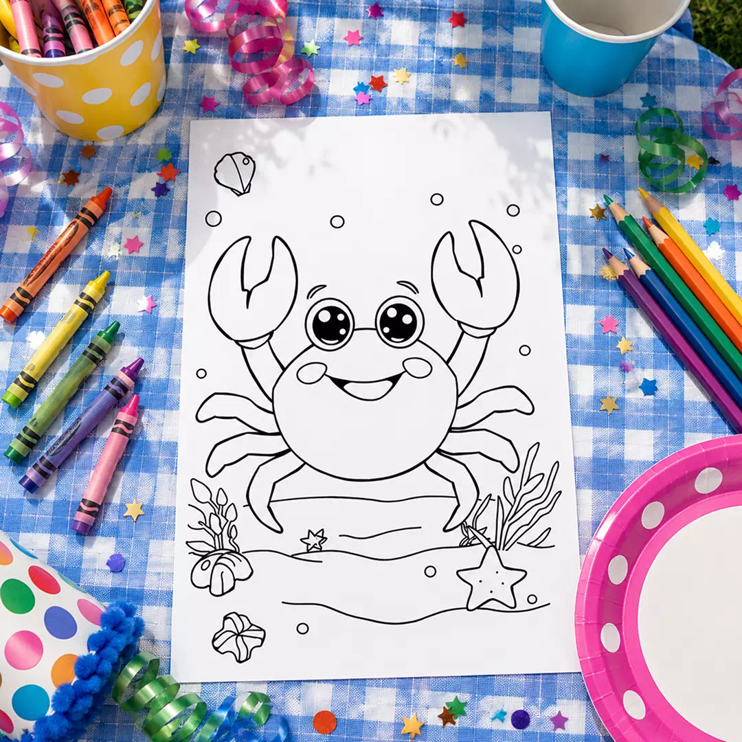 Sparkly Crab Coloring Sheet – Printable Kids Party Activity UAE - Image 4