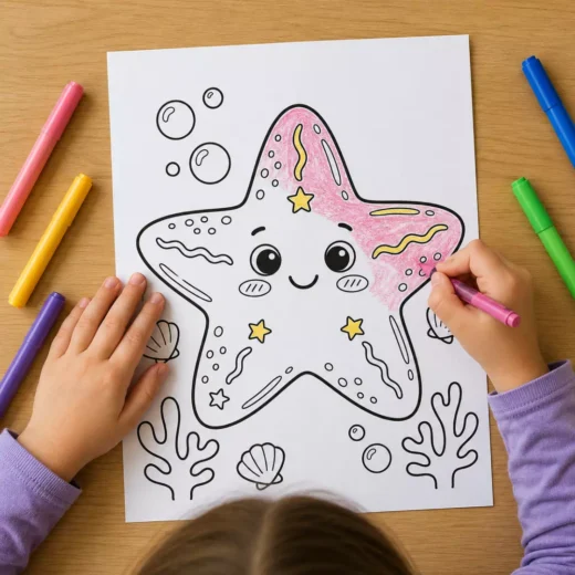 Cute Starfish Coloring Sheet – Printable Kids Party Activity UAE