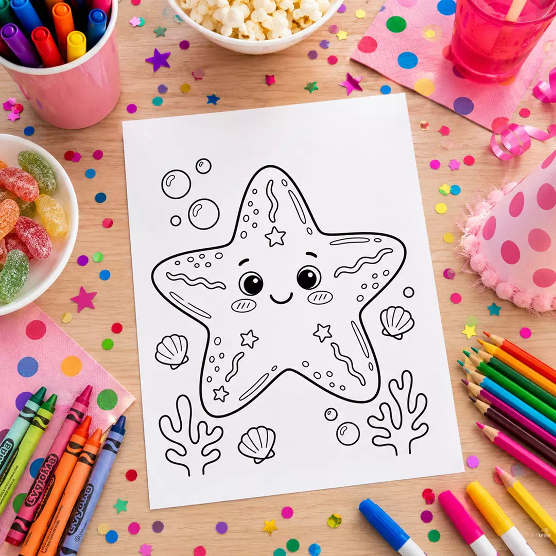 Cute Starfish Coloring Sheet – Printable Kids Party Activity UAE - Image 3