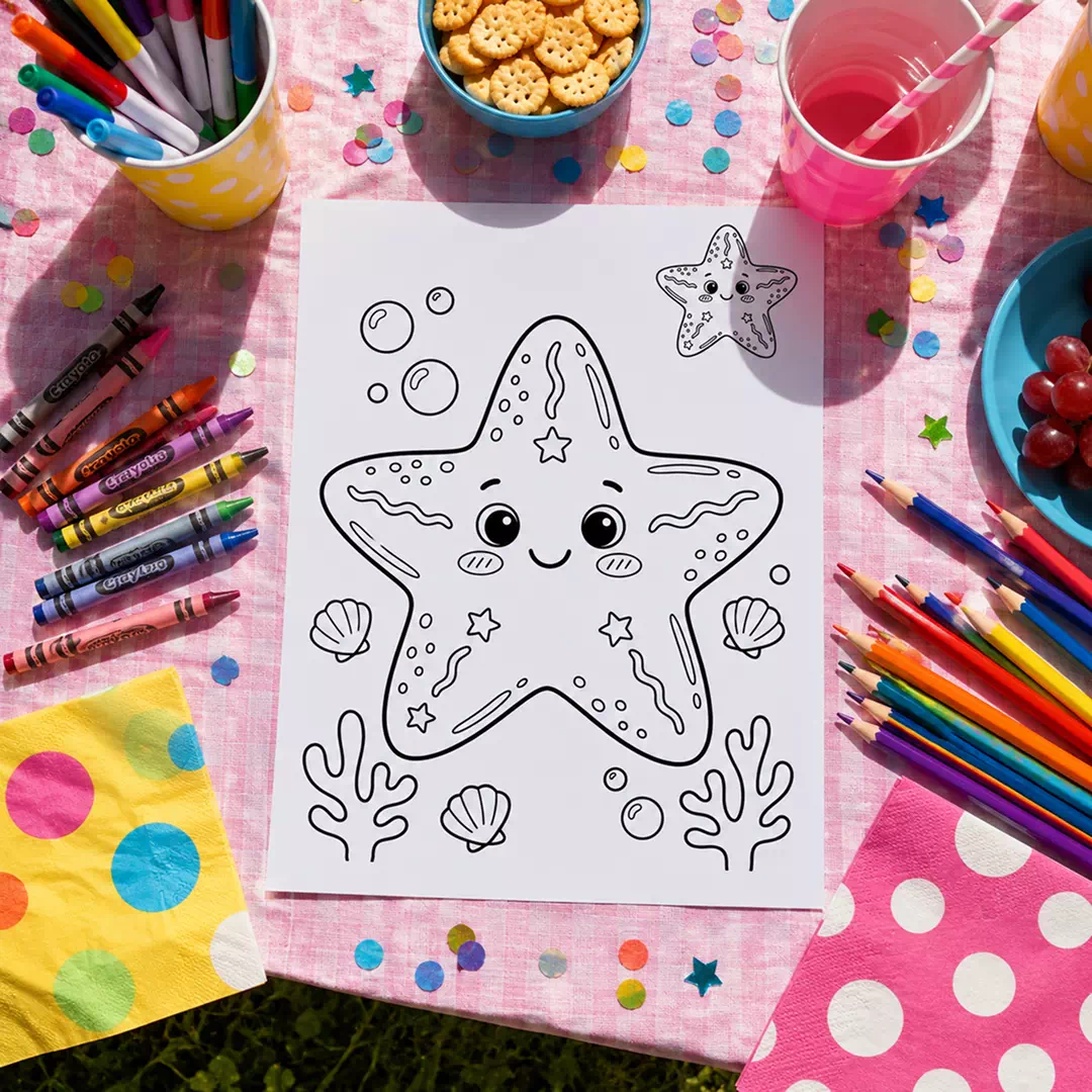 Cute Starfish Coloring Sheet – Printable Kids Party Activity UAE - Image 4