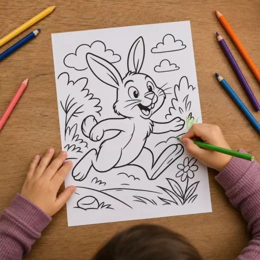 Bunny Rabbit Coloring Sheet – Printable Kids Party Activity UAE