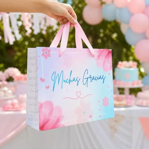 Custom Pink Floral Thank You Goodie Bag – Personalised Party Favour Bags UAE