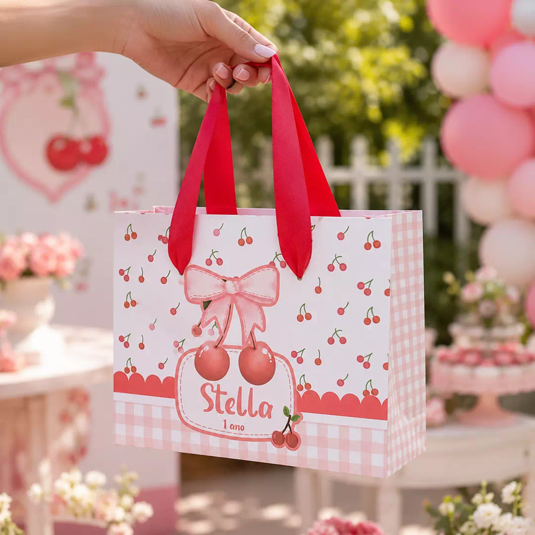 Custom Cherry Pattern Personalised Goodie Bag – Personalised Party Favour Bags UAE - Image 2