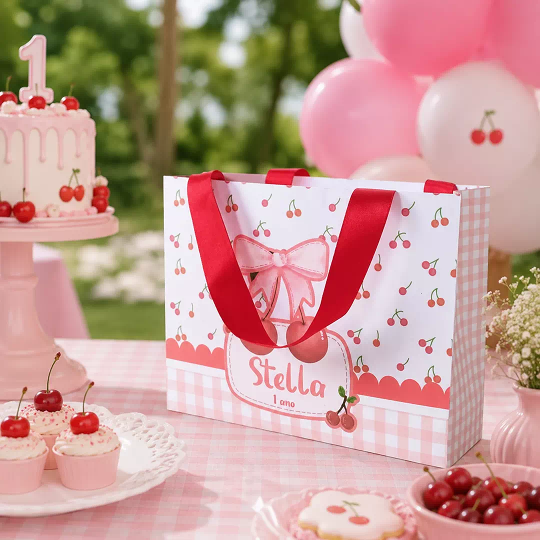 Custom Cherry Pattern Personalised Goodie Bag – Personalised Party Favour Bags UAE