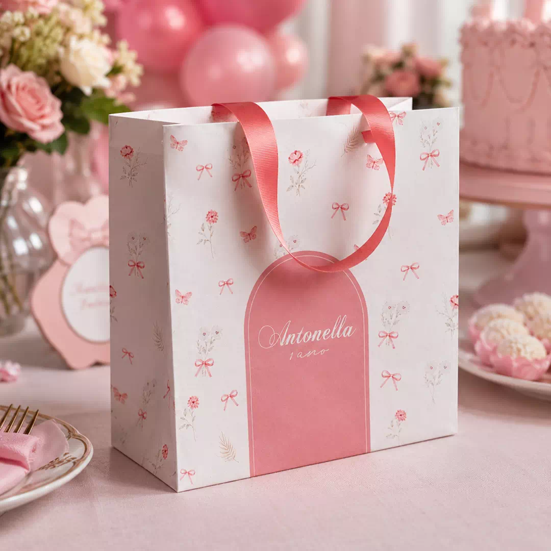 Custom Elegant Pink Floral Goodie Bag – Personalised Party Favour Bags UAE - Image 2