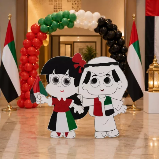 Illustrated Emirati Boy and Girl in Traditional Attire Character Cutout Set