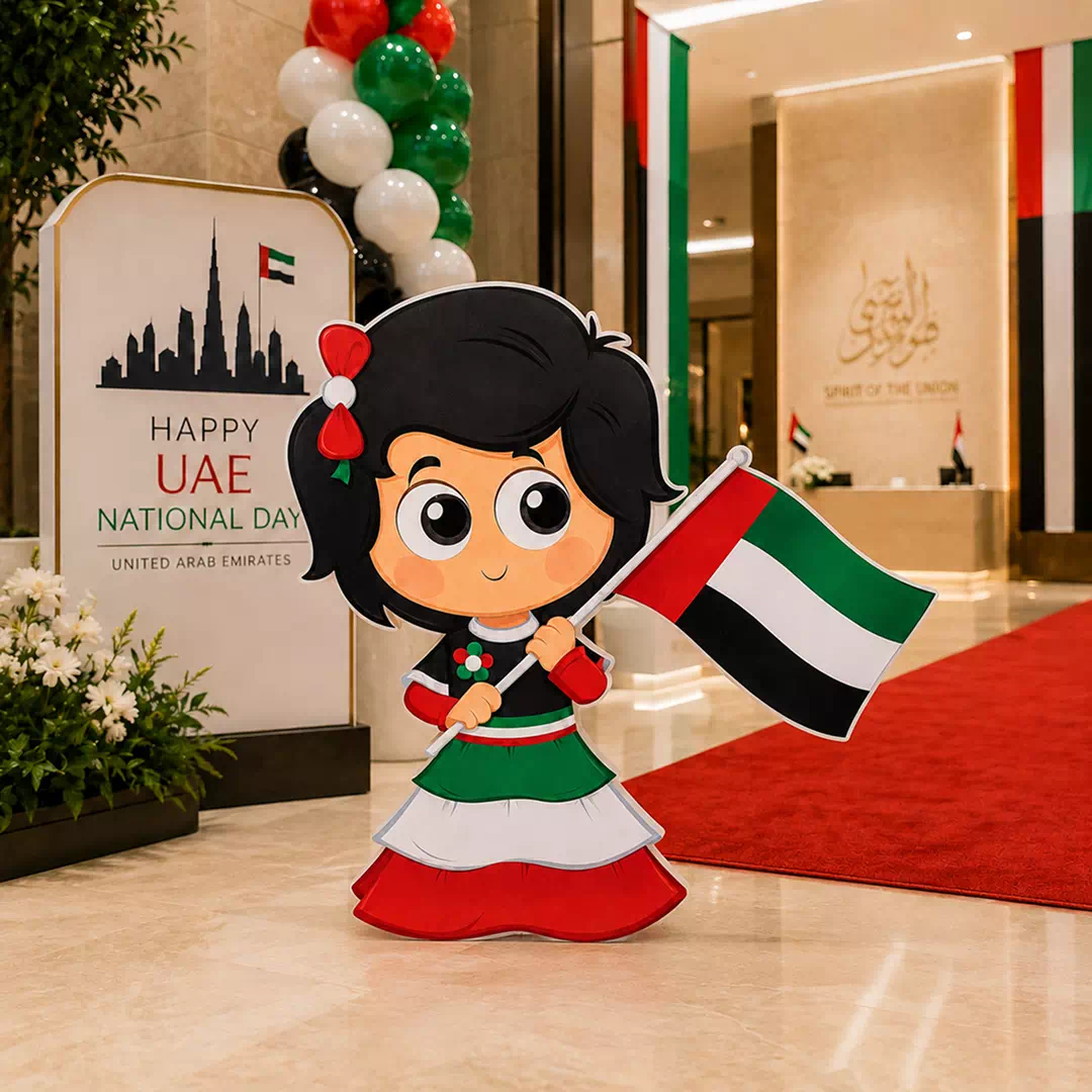 Illustrated Emirati Girl in UAE Flag-Coloured Heritage Dress Character Cutout - Image 2